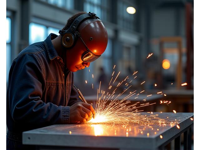 Gyeollin Craft 장인이 금속 가구 부품을 정밀하게 용접하는 모습